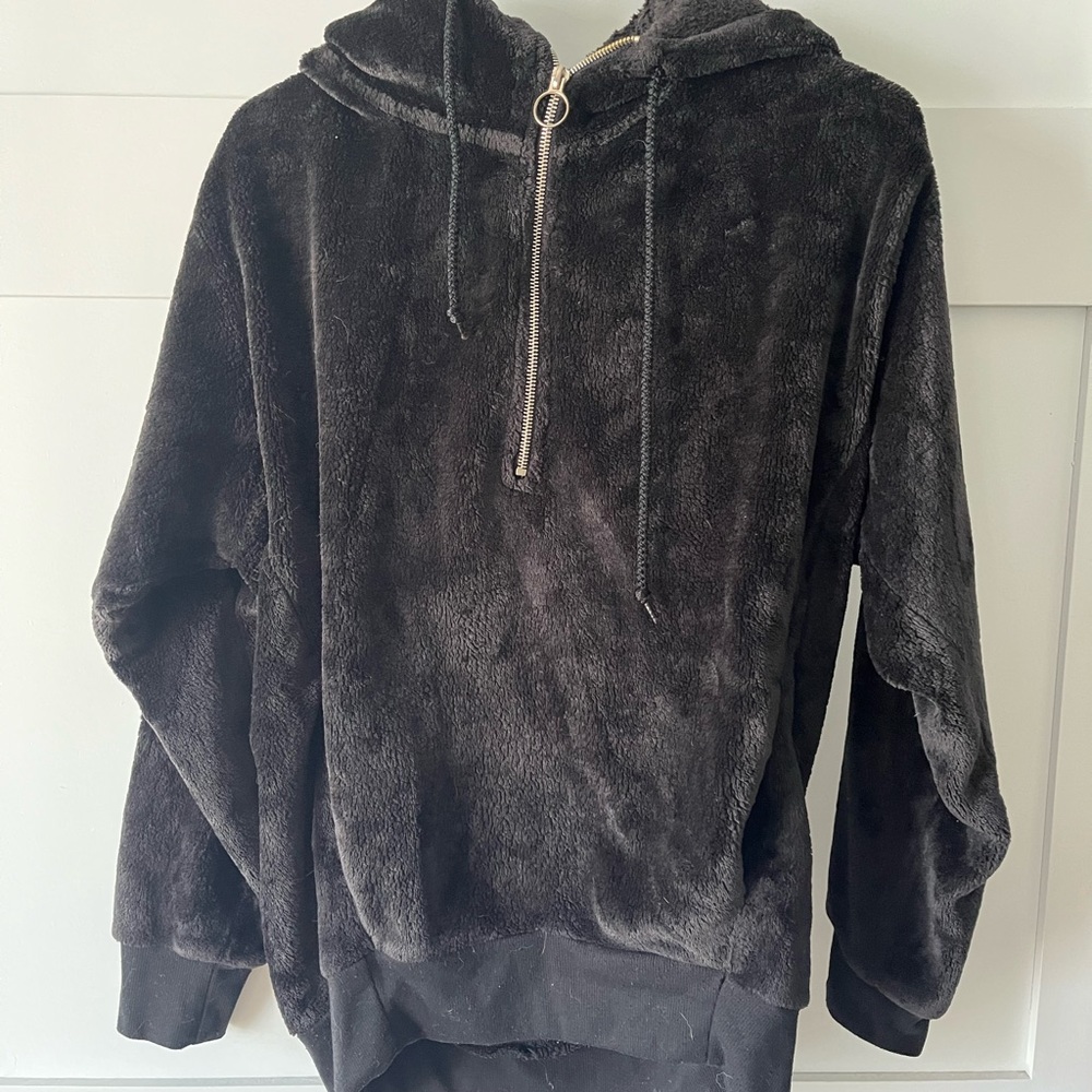 Black Soft Fleece Quarter Zip Hoodie